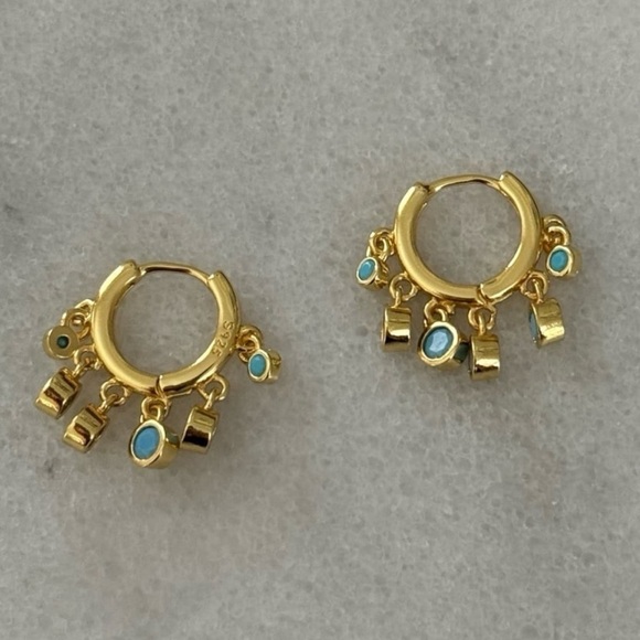 Gold Turquoise Crystal Fringe Tassel Huggie Hoop Earrings 

Brand New - Picture 4 of 4